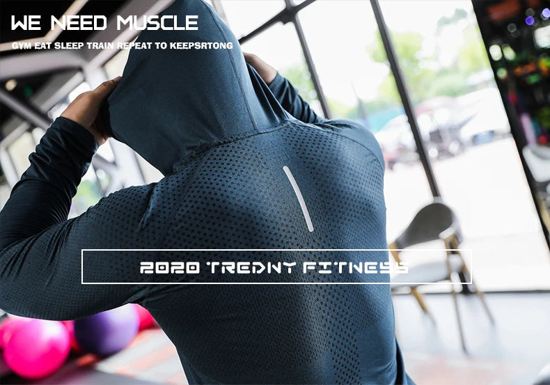 Chándal deportivo para hombre, sudadera con capucha para correr, gimnasio, jogging, camisetas de entrenamiento al aire libre, ropa, sudadera de entrenamiento muscular