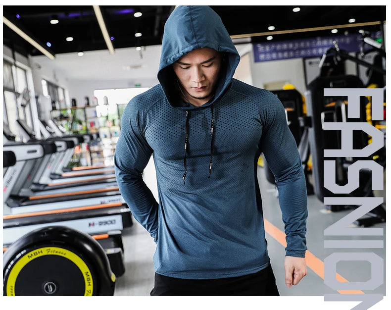 Chándal deportivo para hombre, sudadera con capucha para correr, gimnasio, jogging, camisetas de entrenamiento al aire libre, ropa, sudadera de entrenamiento muscular