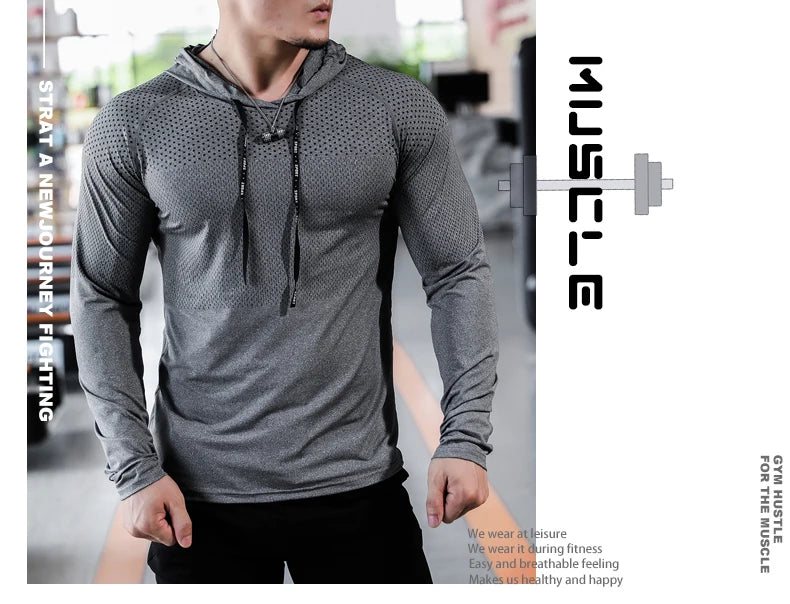 Chándal deportivo para hombre, sudadera con capucha para correr, gimnasio, jogging, camisetas de entrenamiento al aire libre, ropa, sudadera de entrenamiento muscular