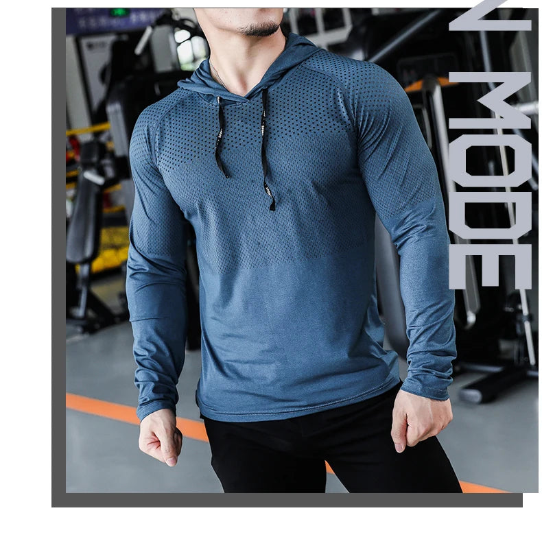 Chándal deportivo para hombre, sudadera con capucha para correr, gimnasio, jogging, camisetas de entrenamiento al aire libre, ropa, sudadera de entrenamiento muscular