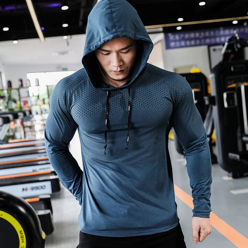 Chándal deportivo para hombre, sudadera con capucha para correr, gimnasio, jogging, camisetas de entrenamiento al aire libre, ropa, sudadera de entrenamiento muscular
