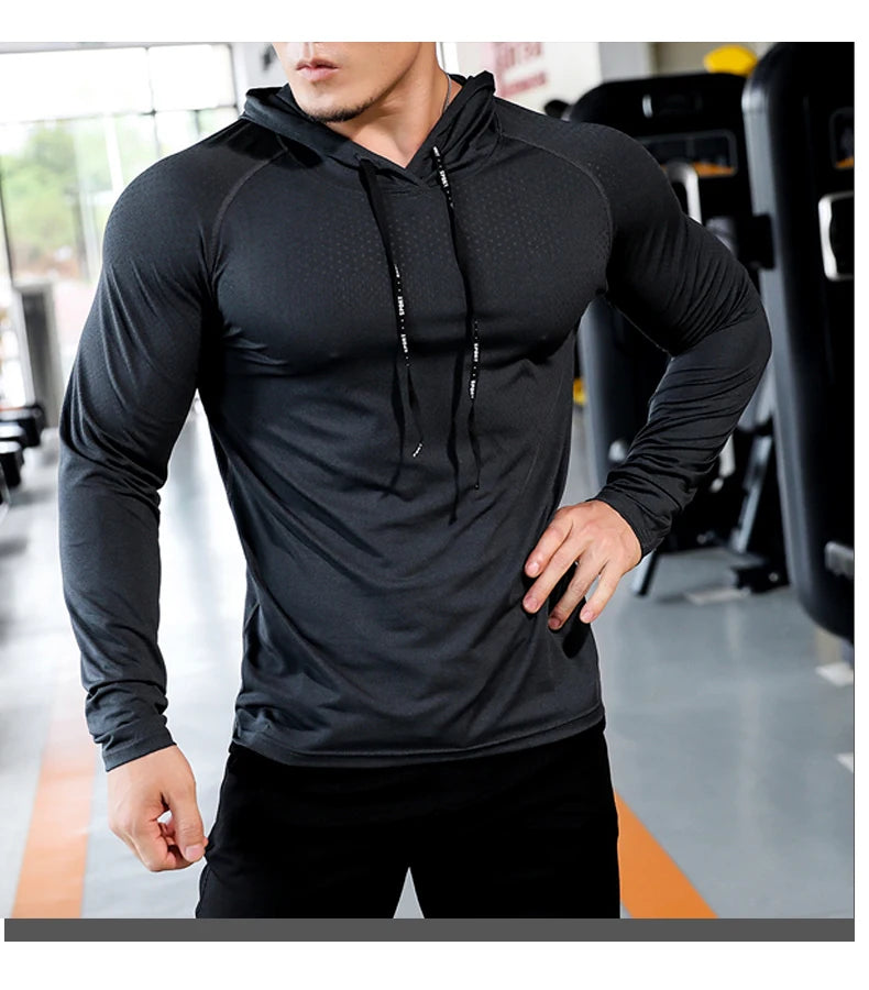 Chándal deportivo para hombre, sudadera con capucha para correr, gimnasio, jogging, camisetas de entrenamiento al aire libre, ropa, sudadera de entrenamiento muscular