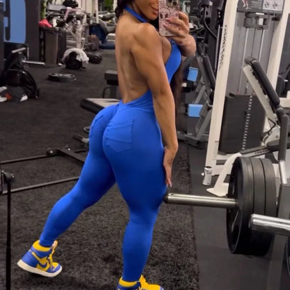 Mono deportivo sin espalda para mujer, de nailon, para yoga, entrenamiento, fitness, conjuntos de gimnasio