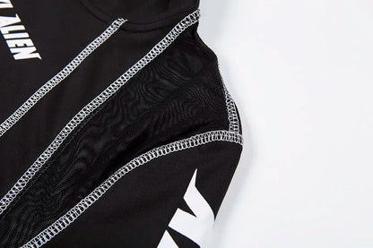 Conjunto deportivo de 2 piezas con estampado de letras para mujer, top corto de manga larga, leggings elásticos, ropa deportiva informal y ajustada