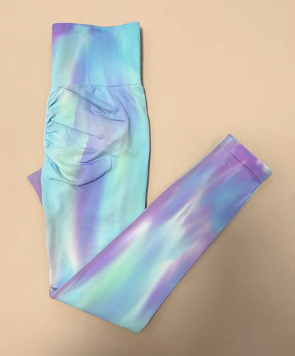 Nuevas mallas de cintura alta con efecto tie dye para mujer, pantalones de yoga deportivos para gimnasio, mallas elásticas suaves para entrenamiento, mallas de nailon