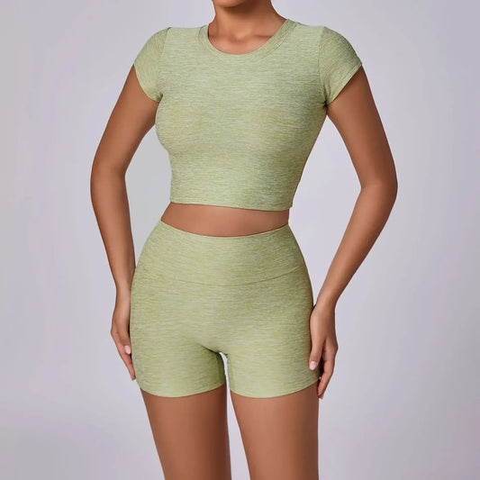 2025 Conjunto de gimnasio Chándal Push Up 2 piezas Conjunto 2024 Camisetas comprimidas Pantalones cortos Traje para fitness Azul Rosa Naranja Gris